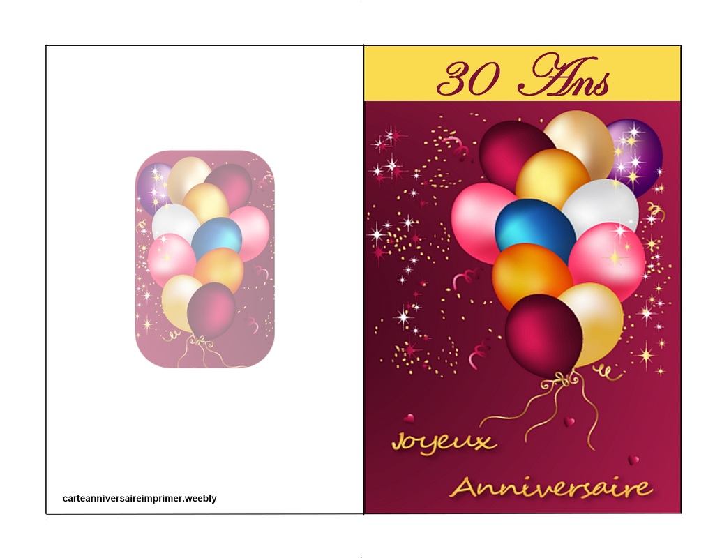 Carte Joyeux Anniversaire 30 Ans Doree gratuit à imprimer (carte 3455)