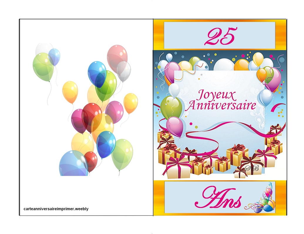 Carte d'anniversaire 25 ans à Imprimer - CARTES ANNIVERSAIRE
